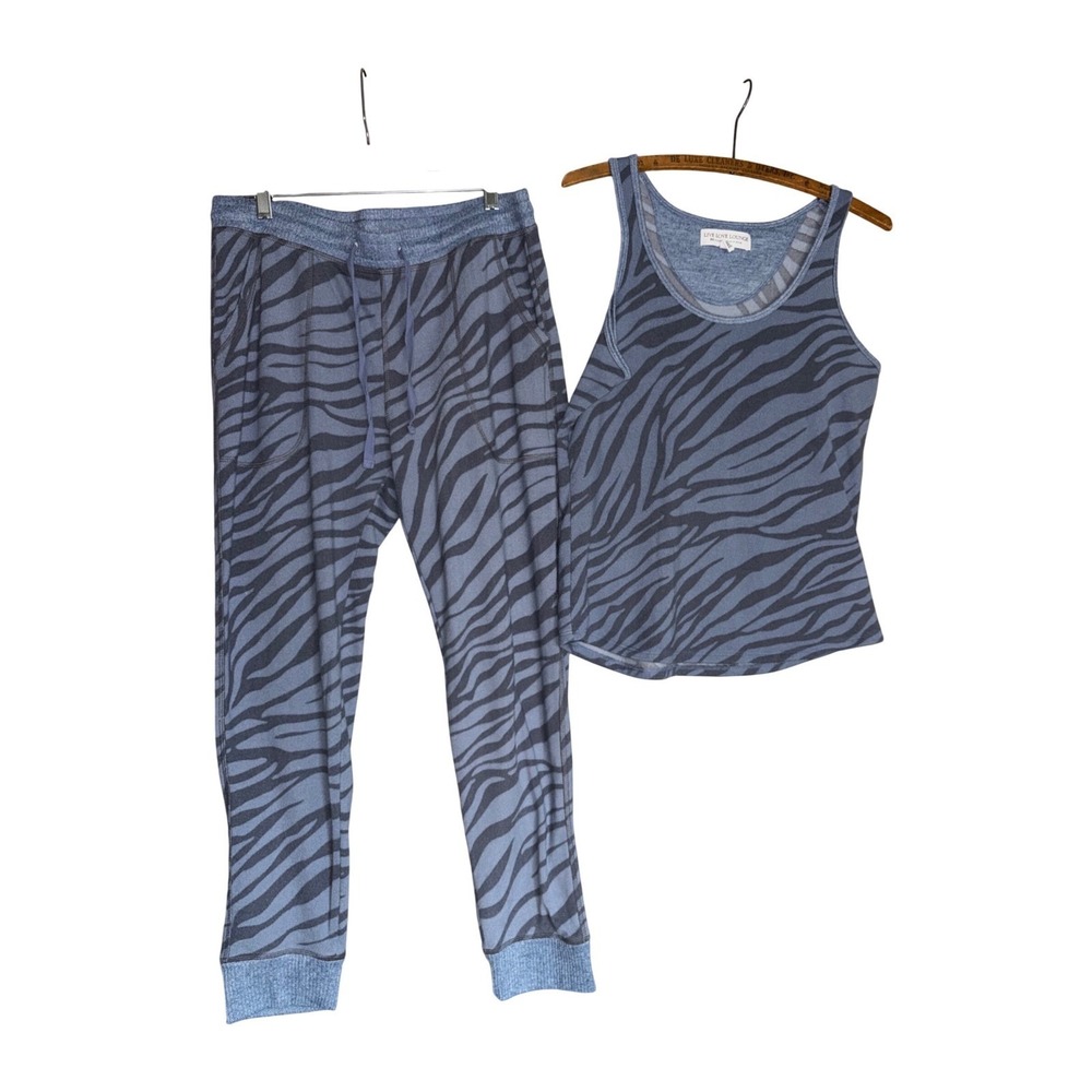 LIVE LOVE LOUNGE Womens M Zebra Print Pajama Set Tank‎ Top Jogger Pants Stretch
